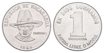 Никарагуа 1 кордоба 1984 KM 43a сталь плакированная никелем UNC 4641-346