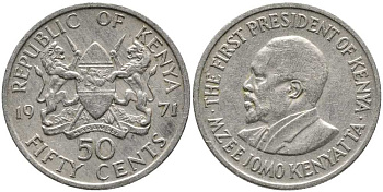 Кения 50 центов 1971 Джомо Кениата KM 13 медно-никель 110-614