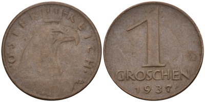 Австрия 1 грош 1937 KM 2836 бронза 4152-112