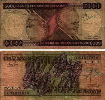 Бразилия  5000 крузейро 1984 ПОДПИСЬ 21, УМБЕРТУ КАСТЕЛО-БРАНКУ, ПРЕЗИДЕНТ БРАЗИЛИИ Pick 202c бумага 7219-42-2-1