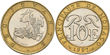 Монако 10 франков 1997 Ренье III (1949-2005) KM 163 биметалл 08-922