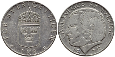 Швеция 1 крона 1978 Карл XVI Густав (1973- ) KM 852 медь плакированная медно-никелем 4397-854