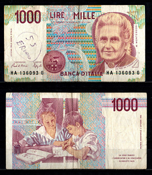 Италия 1000 лир 1990 Pick 114 a бумага 7218-37-2-1