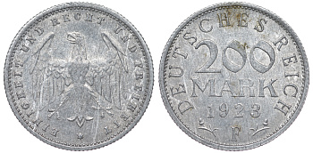 Германия 200 марок 1923 F KM 35, J. 304, Weege 22 алюминий 4604-623