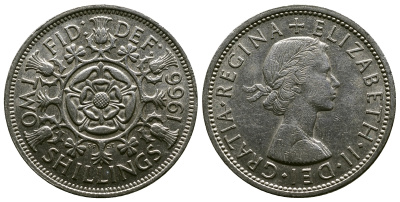 Великобритания 2 шиллинга (флорин) 1966 Елизавета II (1952-2022) KM 906, Spink 4146 медно-никель 4382-725
