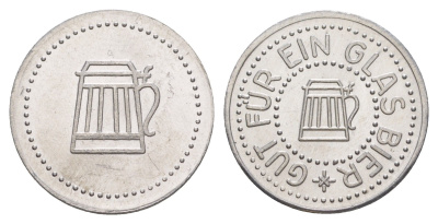 Германия жетон в 1 "стакан пива" ND диаметр 24 мм, вес 1,1 гр алюминий UNC 4638-821