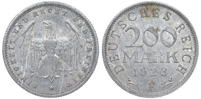 Германия 200 марок 1923 F KM 35, J. 304, Weege 22 алюминий 4604-623