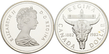 Канада 1 доллар 1982 100 лет городу Реджайна (1882-1982), королевский музей KM 133 серебро PROOF 5-6-1-29