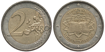 Австрия 2 евро 2007 50 лет Римскому договору KM 3150 биметалл 4384-1144