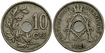 Бельгия 10 сантимов 1921 Belgique KM 85 медно-никель 4172-911