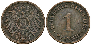 Германия 1 пфенниг 1902 A, Вильгельм II (1888-1918) KM 10, J. 10 медь 3955-1223