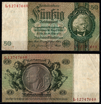 Германия 50 рейхсмарок 1933 Pick 182 бумага 8518-8-2-2