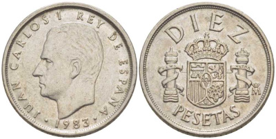 ИСПАНИЯ 10 ПЕСЕТ 1983 ХУАН КАРЛОС I (1975-) KM 827 медно-никель 214-128