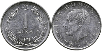 Турция 1 лира 1975 Мустафа Кемаль Ататюрк KM 889а.2 нержавеющая сталь 4178-1125