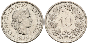 Швейцария 10 раппенов 1979 KM 27 медно-никель 4576-956