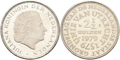 Нидерланды 2 1/2 гульдена 1979 400 лет Утрехтскому союзу, Юлиана (1949-1980) KM 197 никель 4593-624