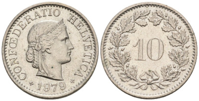 Швейцария 10 раппенов 1979 KM 27 медно-никель 4576-956