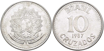 Бразилия 10 крузадо 1987 реформа 1986-1989 KM 607 нержавеющая сталь 175-1226