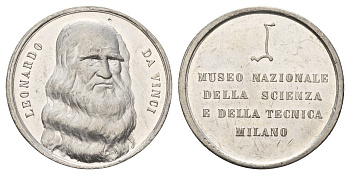 Италия медаль в честь открытия Музея Леонардо да Винчи 1955 диаметр 32 мм, вес 12,1 гр медно-никель 5010-1443