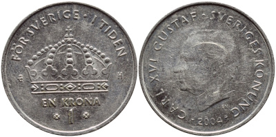 Швеция 1 крона 2004 Карл XVI Густав (1973- ) KM 894 медно-никель 177-223