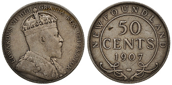 Ньюфаундленд 50 центов 1907 Эдуард VII (1901-1910) KM 11 серебро    4044-1125