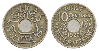 Тунис 10 сантимов 1920 A KM 243 никель латунь 4643-767