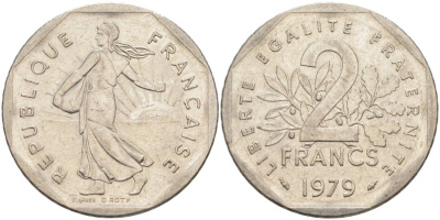 Франция 2 франка 1979 сеятель KM 942.1, Le Franc 272.3 никель 63-253