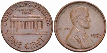 США 1 ЦЕНТ 1972 ЛИНКОЛЬН KM 201 медь цинк 105-621