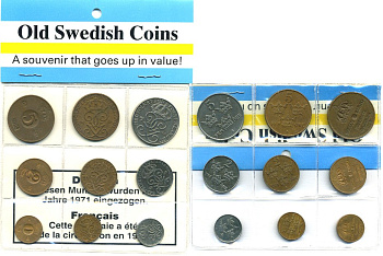 Швеция набор из 9 монет 1937-1970 сувенирный набор, старые шведские монеты Густав VI Адольф (1950-1973) KM 810, 777.2, 820, 811, 778, 821, 812, 779.2, 822 бронза, железо 6-5-3-43