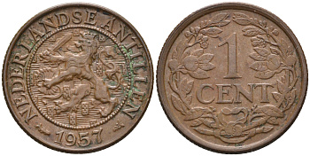 Нидерландские Антилы 1 цент 1957 Юлиана (1948-1980) KM 1 бронза 4169-252