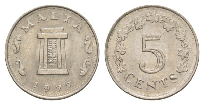 Мальта 5 центов 1977 Ритуальный алтарь в храме Хаджар-Ким KM 10 медно-никель UNC 4633-1154