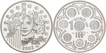 Франция 1 1/2 евро 2002 введение евро KM 1301 серебро PROOF 11-177-15