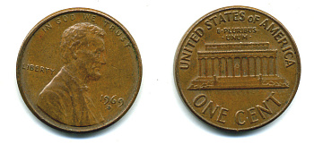 США 1 ЦЕНТ 1969 D, ЛИНКОЛЬН KM 201 медь цинк 4383-423