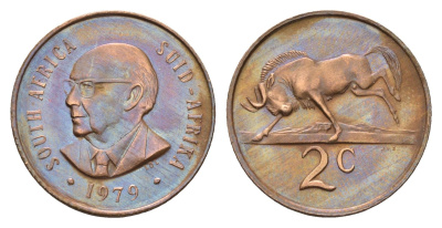 ЮАР 2 цента 1979 Окончание президентства Николааса Дидерихса KM 99 бронза UNC 4679-162