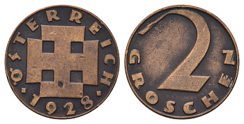 Австрия 2 гроша 1928 KM 2837 бронза 4684-826