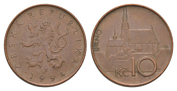 Чехия 10 крон 1994 кафедральный собор, город Брно KM 4 сталь плакированная медью 4622-415