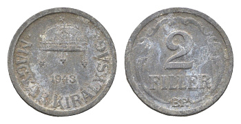 Венгрия 2 филлера 1943 BP KM 519 цинк 4665-534