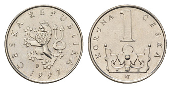 Чехия 1 крона 1997 KM 7 сталь плакированная никелем 4623-767