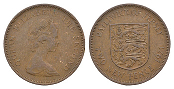 Джерси 2 новых пенса 1971 герб, Елизавета II (1952-2022) KM 31 бронза    4660-211