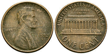 США 1 цент 1972 D, Линкольн KM 201 медь цинк 4136-136