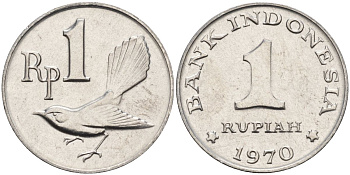Индонезия 1 рупия 1970 птичка мухоловка KM 20 алюминий UNC 4153-544
