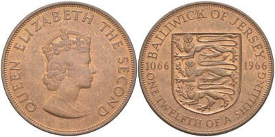 Джерси 1/12 шиллинга 1966 900 лет Нормандскому завоеванию KM 26 бронза 3996-521