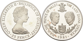 Гернси 25 пенсов 1981 свадьба принца Чарльза Уэльского и леди Дианы KM 36 a серебро PROOF 1098-2-61