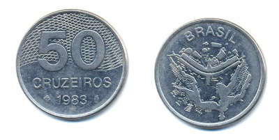 БРАЗИЛИЯ 50 КРУЙЗЕЙРО 1983 KM 594.1 сталь aUNC 51-4741