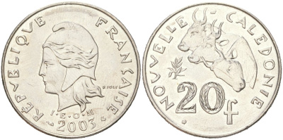 Новая Каледония 20 франков 2003 KM 12 никель UNC 4132-527
