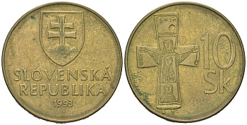 Словакия 10 крон 1993 KM 11.1 латунь 183-1254