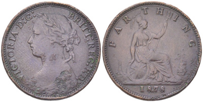 Великобритания 1 фартинг 1878 Виктория (1837-1901) KM 753, Spink 3958 бронза 4613-429