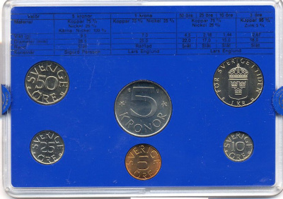 Швеция набор монетного двора из 6 монет 1984 в пластике, Карл XVI Густав (1973- ) KM MS31 UNC 5-4-2-52