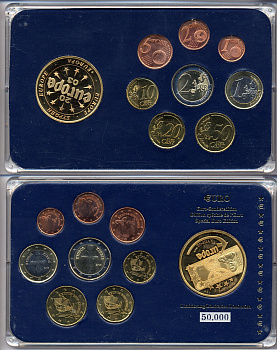 Кипр евронабор от 1 евроцента до 2 евро + медаль 2008 планшет биметалл, медно-никель UNC 3-6-1-21