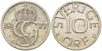 Швеция 10 эре 1977 Карл XVI Густав (1973- ) KM 850 медно-никель 214-551